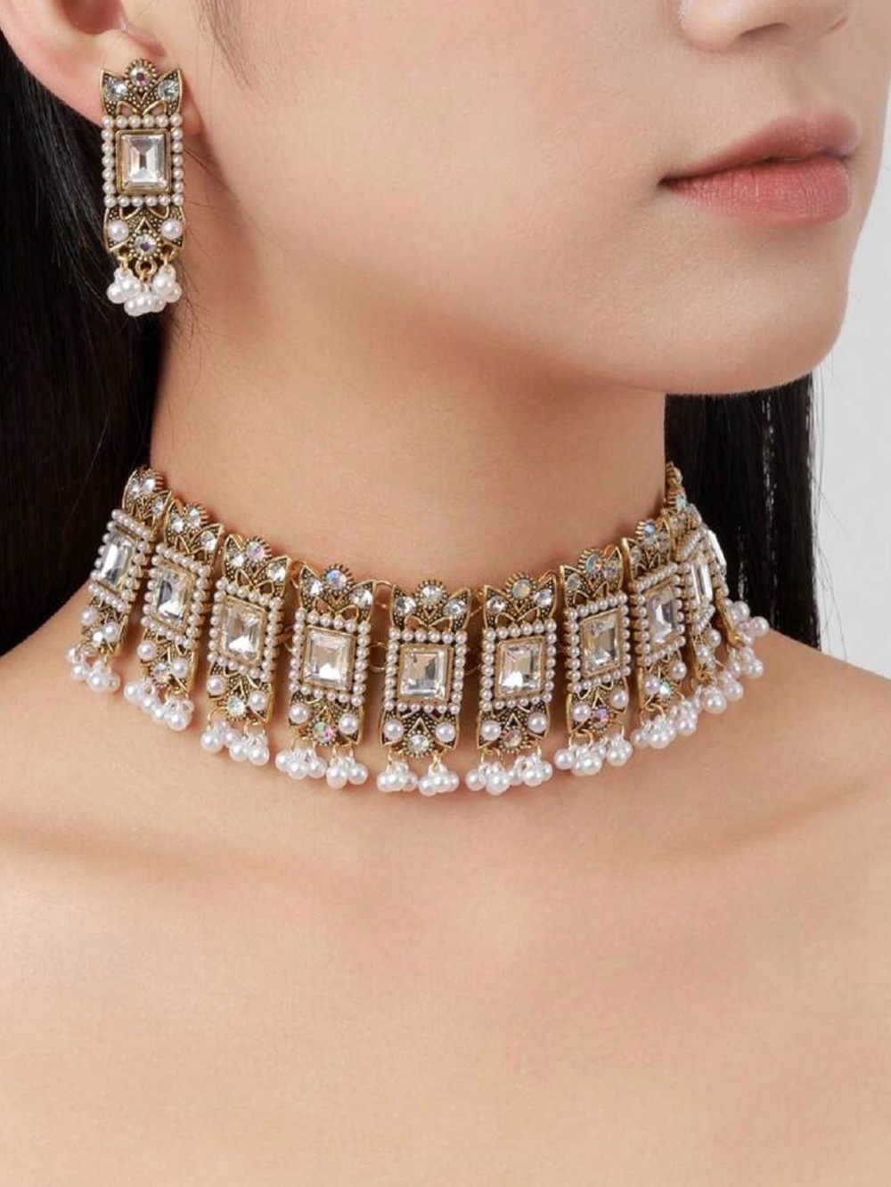 Gold-Tone Pearl & Crystal Kundan Choker